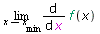 limit(diff(f(x), x), x = x[min])
